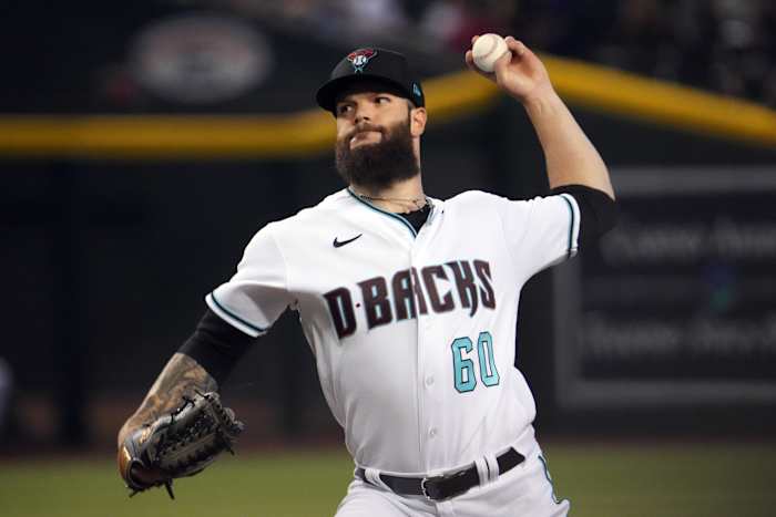 Jul 7, 2022; Phoenix, Arizona, USA; Arizona Diamondbacks starting pitcher Dallas Keuchel (60) pitches against the Colorado Rockies during the first inning at Chase Field. Mandatory Credit: Joe Camporeale-USA TODAY Sports